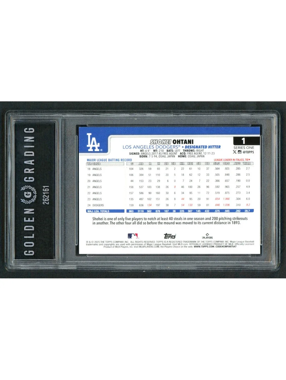 2025 Topps Series 1 SHOHEI OHTANI Los Angeles Dodgers #1 Graded Mint 9